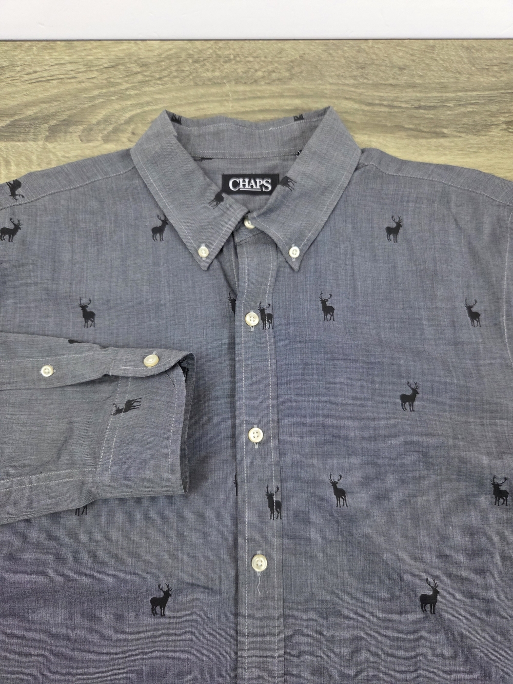 Chaps Button-Down Shirt Men's XL Gray Elk AOP Long Sleeve Outdoors Preppy